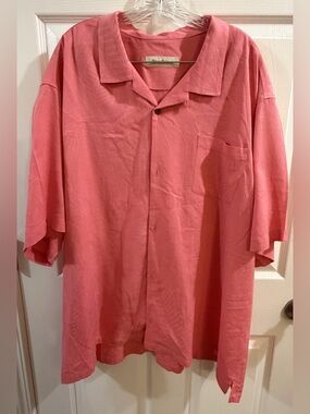 Tommy Bahama Coral Pink Short-Sleeve 100% Silk Camp Shirt